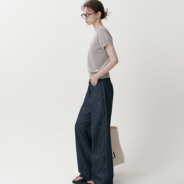 キャップ袖Vネック半袖ニット(5color) GREY