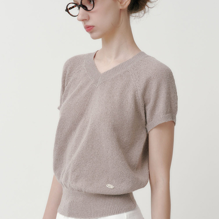 キャップ袖Vネック半袖ニット(5color) MOCHA