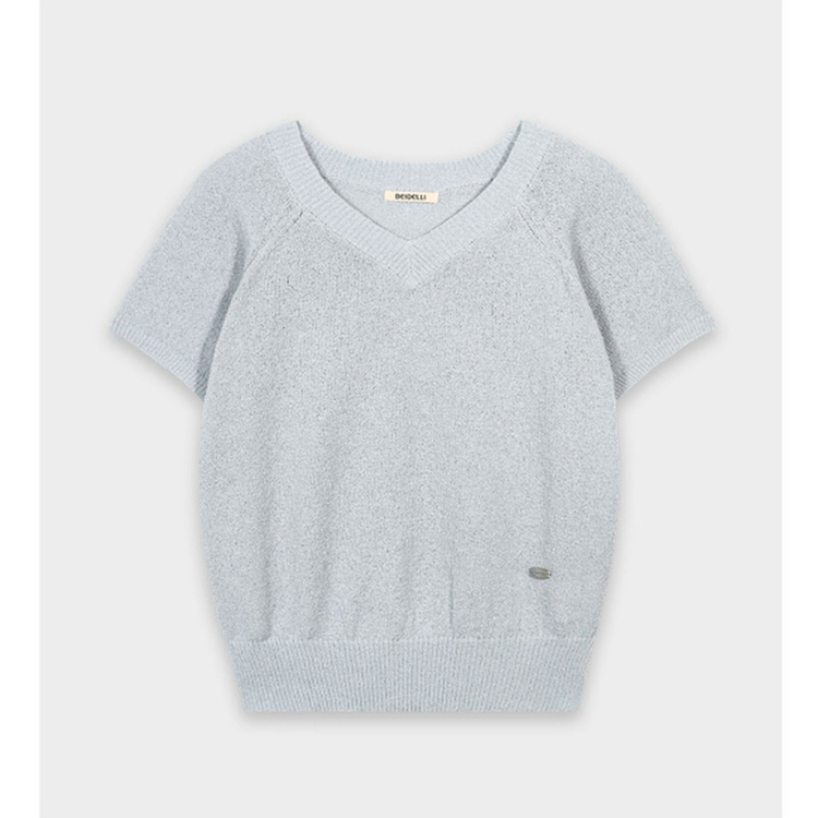 キャップ袖Vネック半袖ニット(5color)