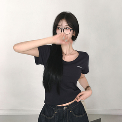 レタリングUネック半袖Tシャツ CHARCOAL