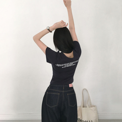 レタリングUネック半袖Tシャツ CHARCOAL