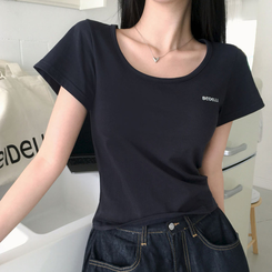 レタリングUネック半袖Tシャツ CHARCOAL