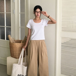 レタリングUネック半袖Tシャツ WHITE
