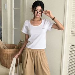レタリングUネック半袖Tシャツ WHITE