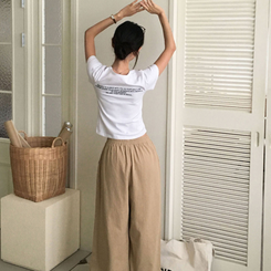 レタリングUネック半袖Tシャツ WHITE