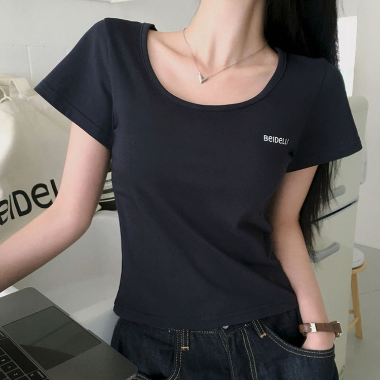 レタリングUネック半袖Tシャツ CHARCOAL