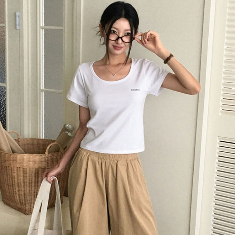 レタリングUネック半袖Tシャツ WHITE