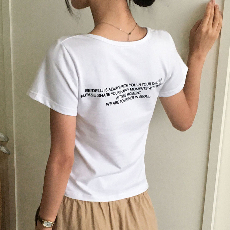 レタリングUネック半袖Tシャツ WHITE