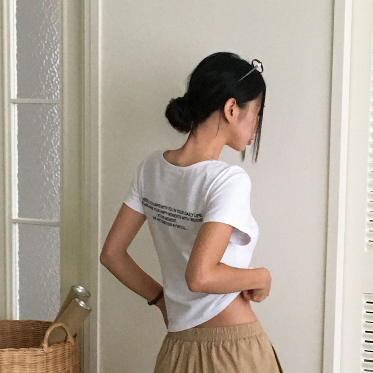 レタリングUネック半袖Tシャツ WHITE