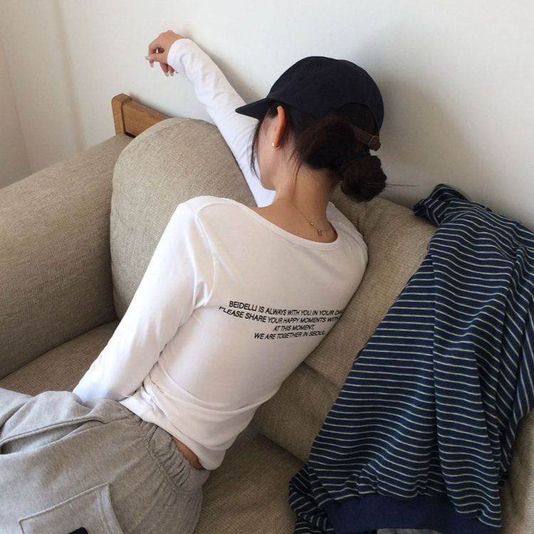 レタリングUネック半袖Tシャツ WHITE