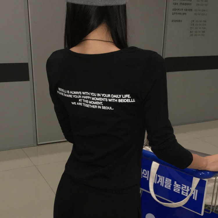 レタリングUネック半袖Tシャツ BLACK