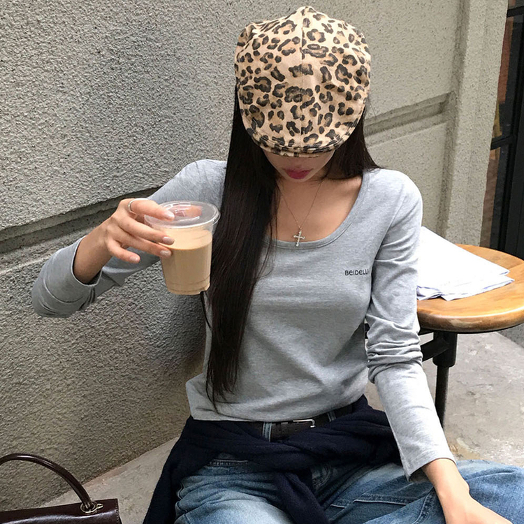 レタリングUネック半袖Tシャツ GREY