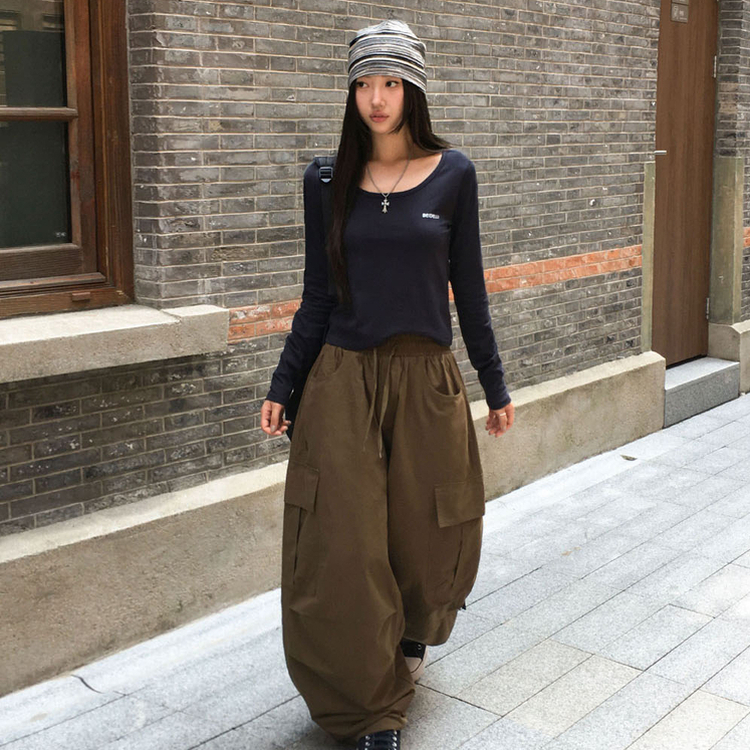 レタリングUネック半袖Tシャツ CHARCOAL