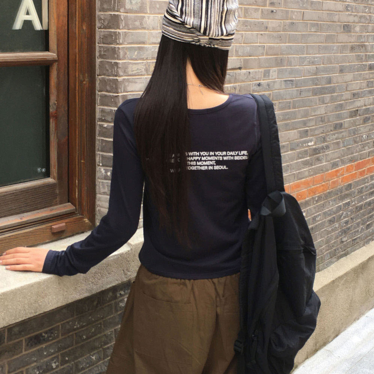 レタリングUネック半袖Tシャツ CHARCOAL