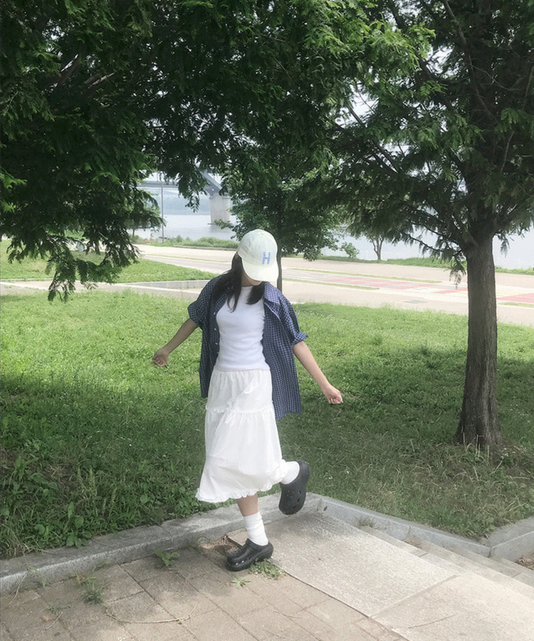 リボンフリルフレアミディロングスカート IVORY