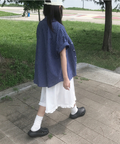 シャツ ビンテージチェックオーバー半袖シャツ BLUE