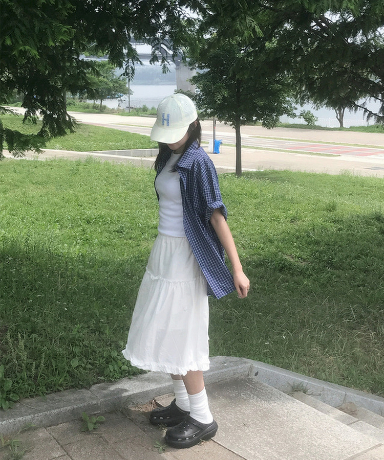 ビンテージチェックオーバー半袖シャツ BLUE