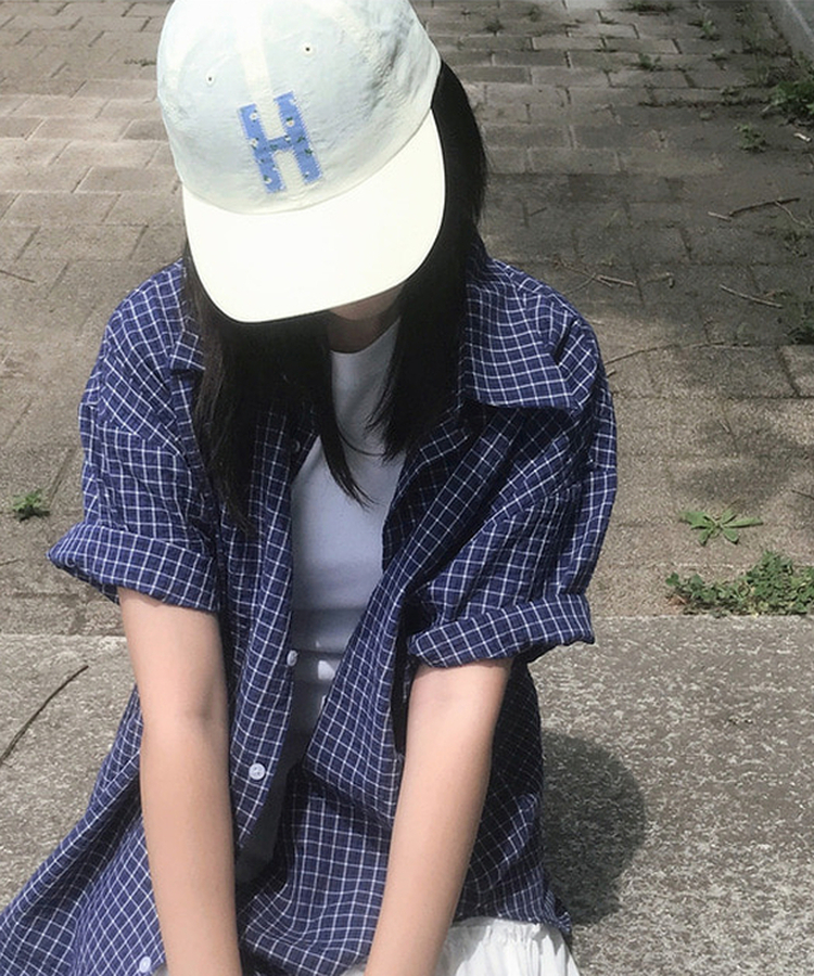 ビンテージチェックオーバー半袖シャツ BLUE