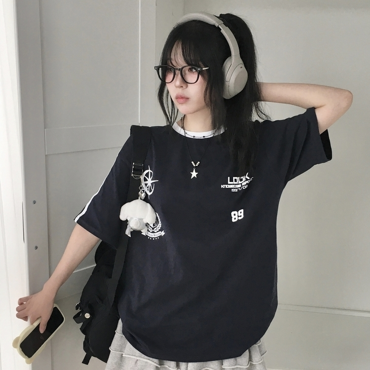 89バックラインバイカラー半袖Tシャツ DARK BLUE
