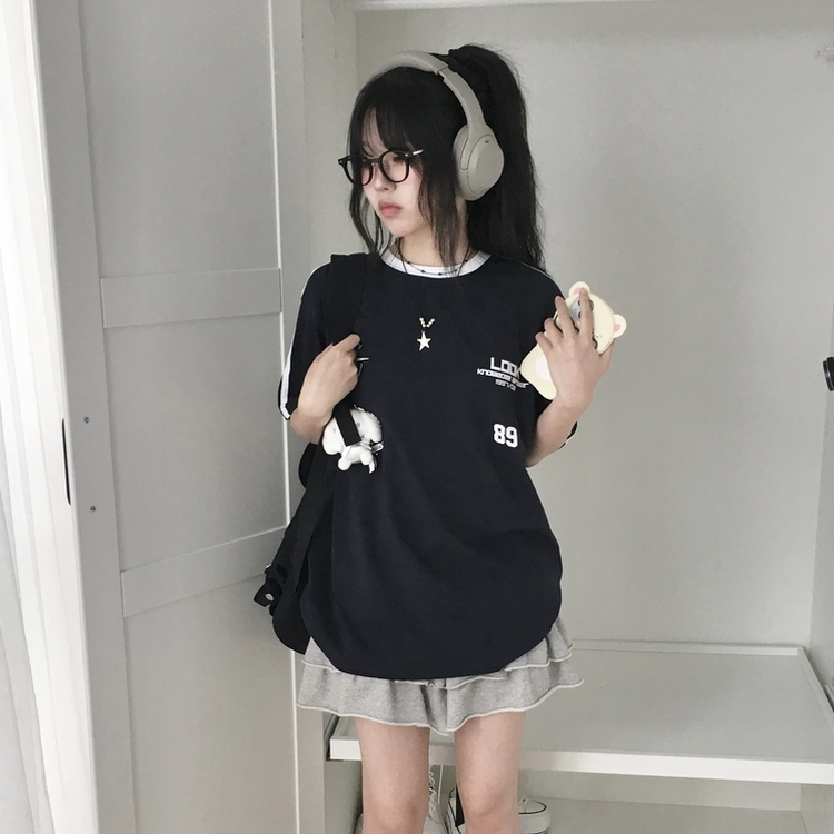 半袖Tシャツ 89バックラインバイカラー半袖Tシャツ DARK BLUE