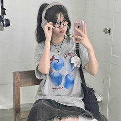 半袖Tシャツ ブルーアップルリボン半袖Tシャツ GREY