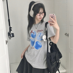 半袖Tシャツ ブルーアップルリボン半袖Tシャツ GREY