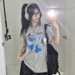 半袖Tシャツ ブルーアップルリボン半袖Tシャツ GREY