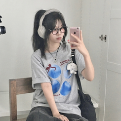 半袖Tシャツ ブルーアップルリボン半袖Tシャツ GREY