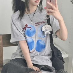 半袖Tシャツ ブルーアップルリボン半袖Tシャツ GREY