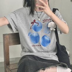 半袖Tシャツ ブルーアップルリボン半袖Tシャツ GREY