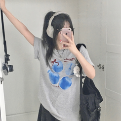 半袖Tシャツ ブルーアップルリボン半袖Tシャツ GREY