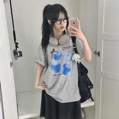 半袖Tシャツ ブルーアップルリボン半袖Tシャツ GREY