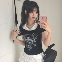 半袖Tシャツ ホールターアンバランスグ半袖Tシャツ BLACK