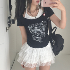 半袖Tシャツ ホールターアンバランスグ半袖Tシャツ BLACK