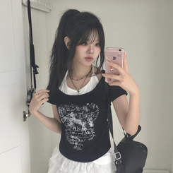 半袖Tシャツ ホールターアンバランスグ半袖Tシャツ BLACK