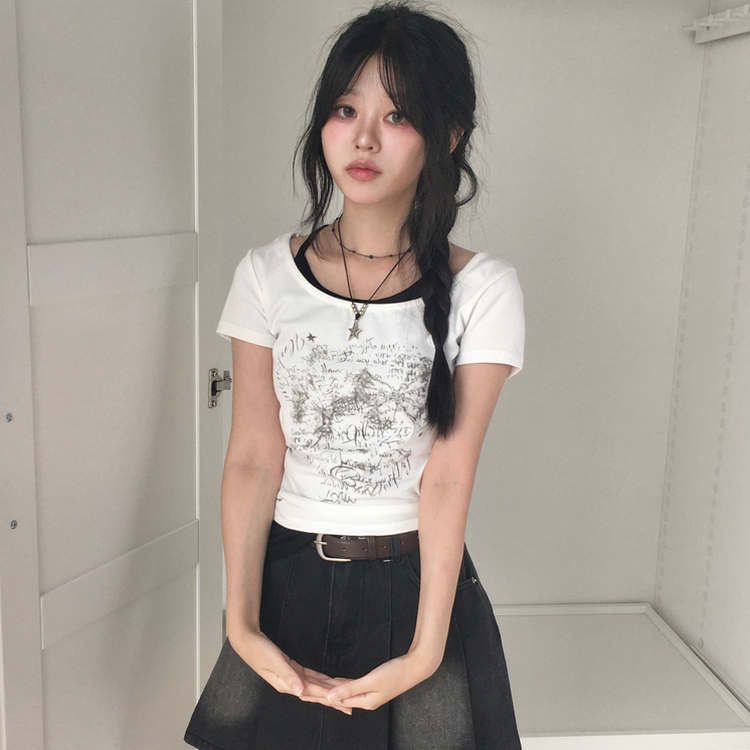 ホールターアンバランスグ半袖Tシャツ WHITE