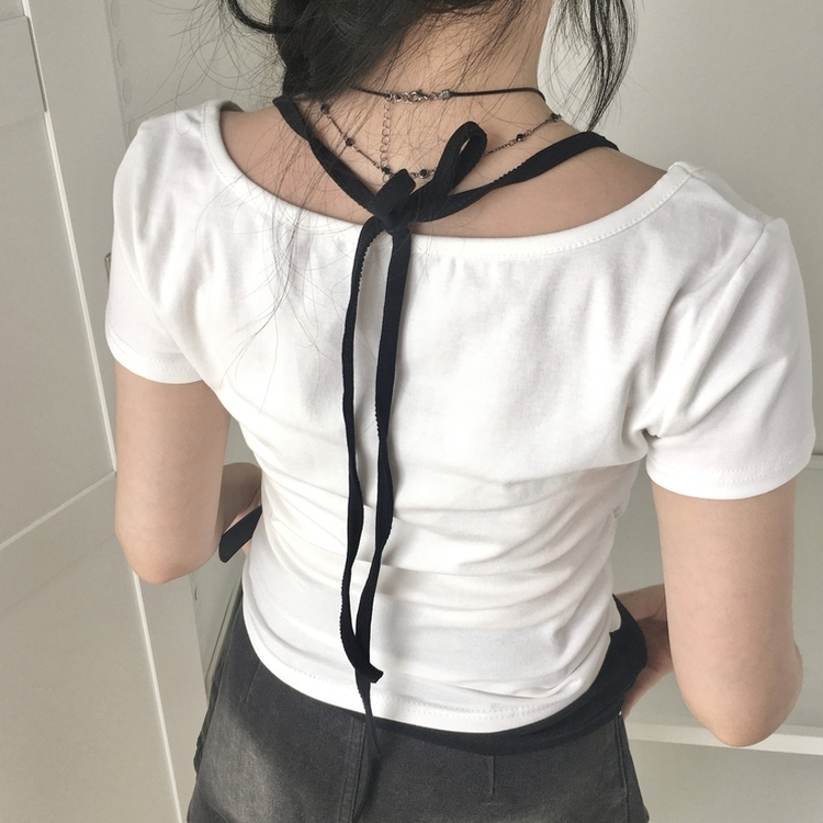 ホールターアンバランスグ半袖Tシャツ WHITE