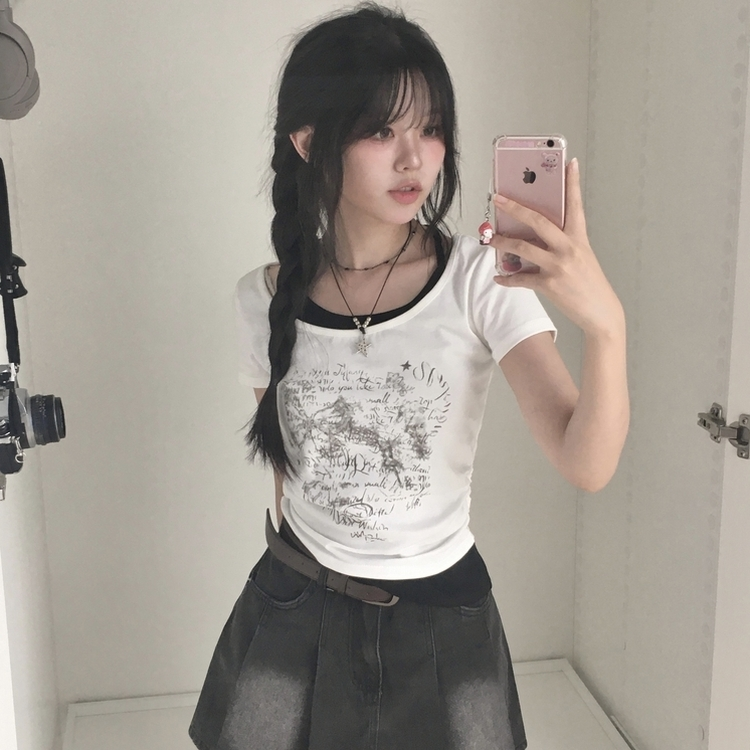 ホールターアンバランスグ半袖Tシャツ WHITE