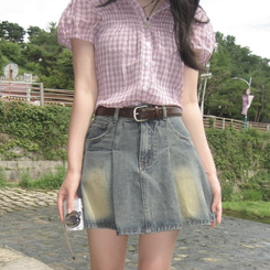 ミニスカート 【ベルト付き】デニムウォッシングミニスカート LIGHT BLUE