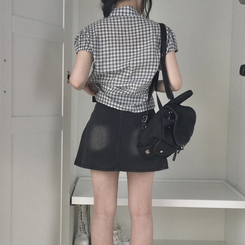 ミニスカート 【ベルト付き】デニムウォッシングミニスカート BLACK DENIM