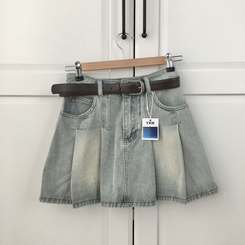 ミニスカート 【ベルト付き】デニムウォッシングミニスカート