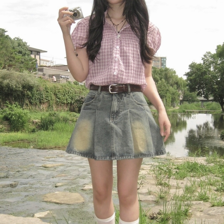 ミニスカート 【ベルト付き】デニムウォッシングミニスカート LIGHT BLUE