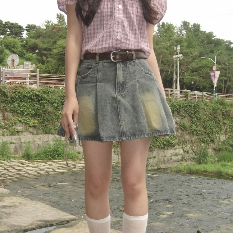 【ベルト付き】デニムウォッシングミニスカート LIGHT BLUE