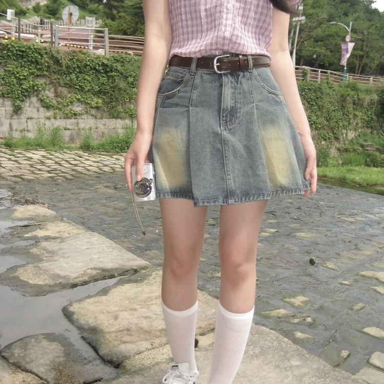 【ベルト付き】デニムウォッシングミニスカート LIGHT BLUE