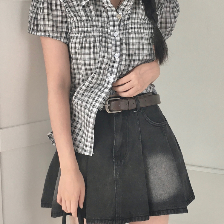 【ベルト付き】デニムウォッシングミニスカート BLACK DENIM