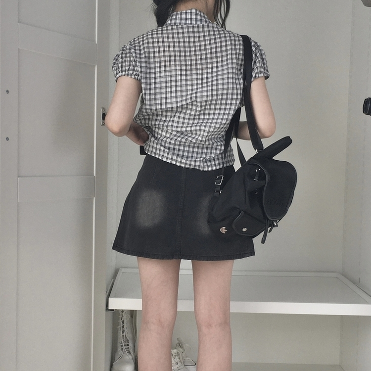 【ベルト付き】デニムウォッシングミニスカート BLACK DENIM