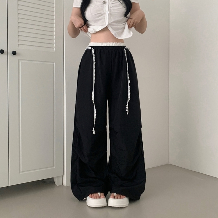 レースバイカラートレーニングワイドパンツ｜トレーニングパンツ｜韓国