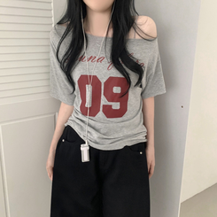 ナンバーレタリングルーズ半袖Tシャツ MELANGE