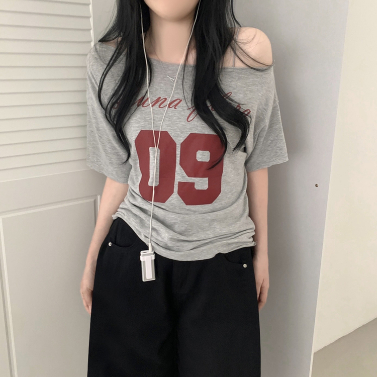 ナンバーレタリングルーズ半袖Tシャツ MELANGE