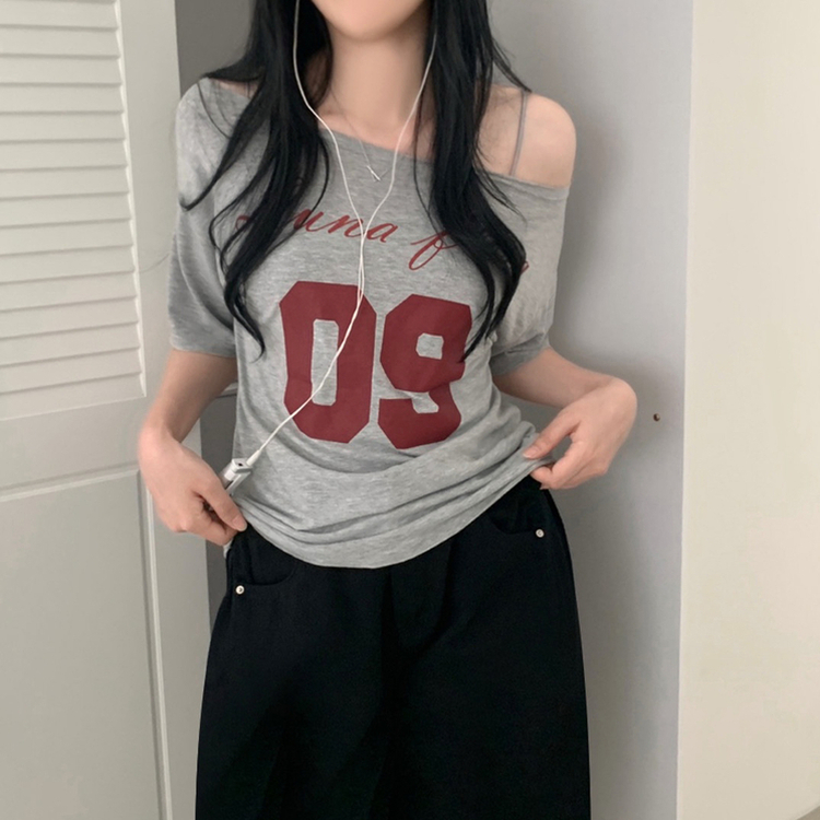 ナンバーレタリングルーズ半袖Tシャツ MELANGE